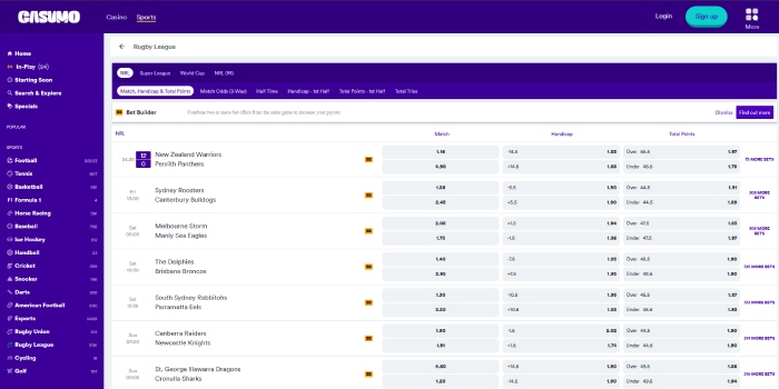 Casumo Rugby Betting
